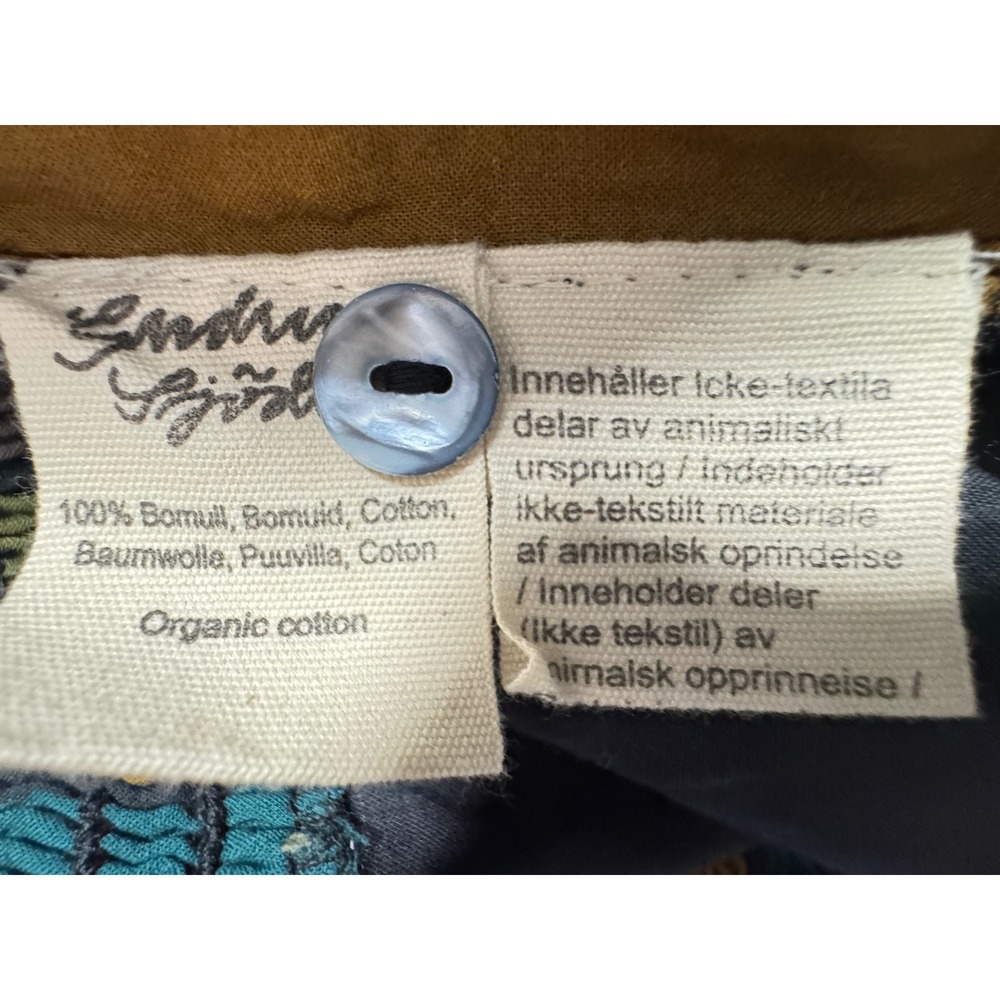 Gudrun Sjoden Akira 100% Organic Cotton Woven Striped Smocked Midi Boho Skirt M - Picture 11 of 11